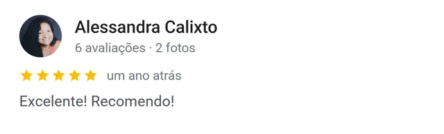 Avaliação de Alessandra Calixto no Google: excelente, recomendo