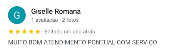 Avaliação de Giselle Romana no Google: muito bom atendimento, pontual e com serviço