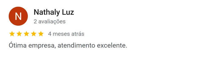 Avaliação de Nathaly Luz no Google: ótima empresa, atendimento excelente